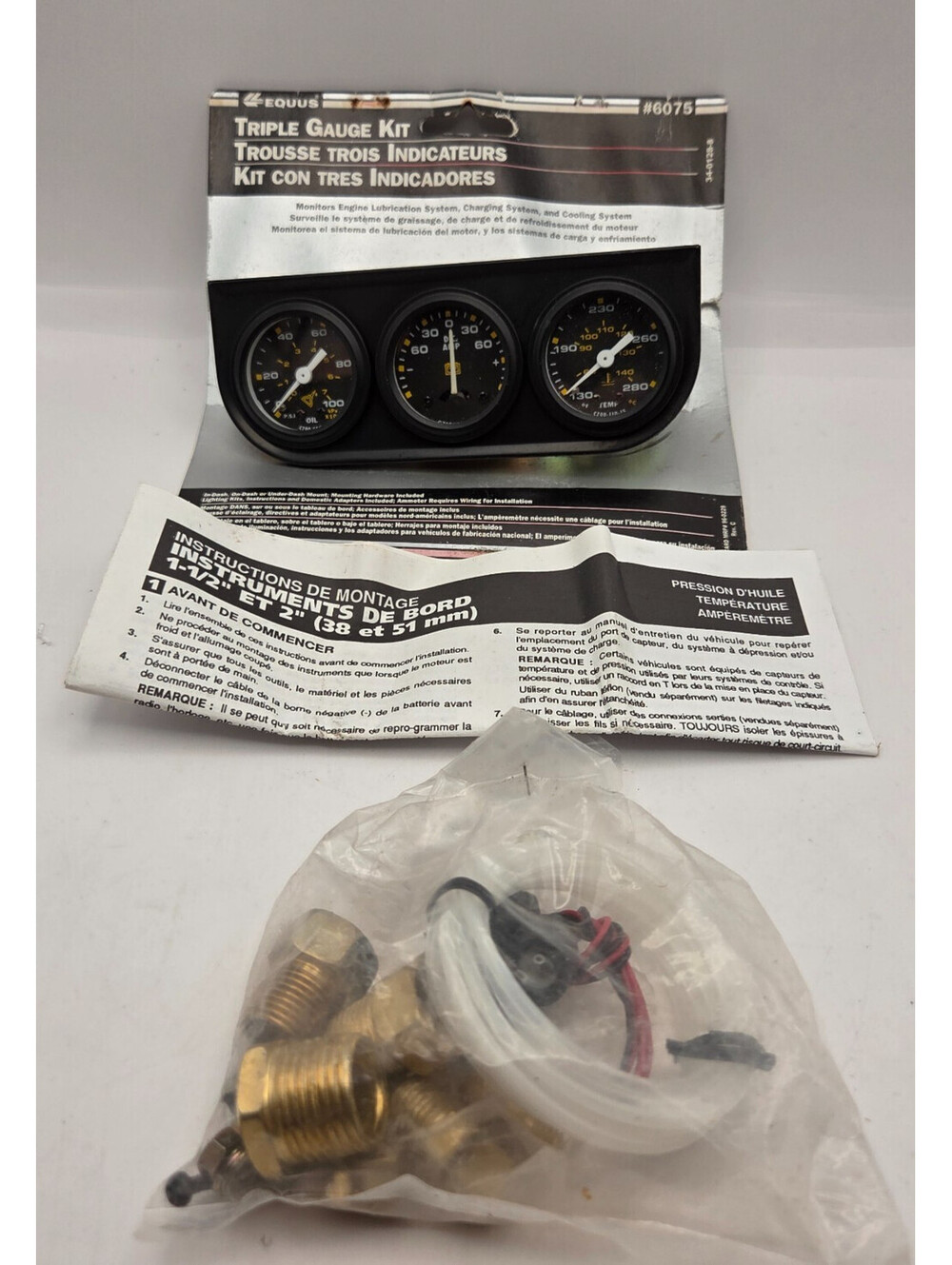 Vintage Equus 6075 Triple Gauge Kit Oil Pressure Amp Water Temp NOS 1998
